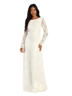Lulu's NWT Blissful Romantic White Lace Backless Long Formal Wedding Dress
